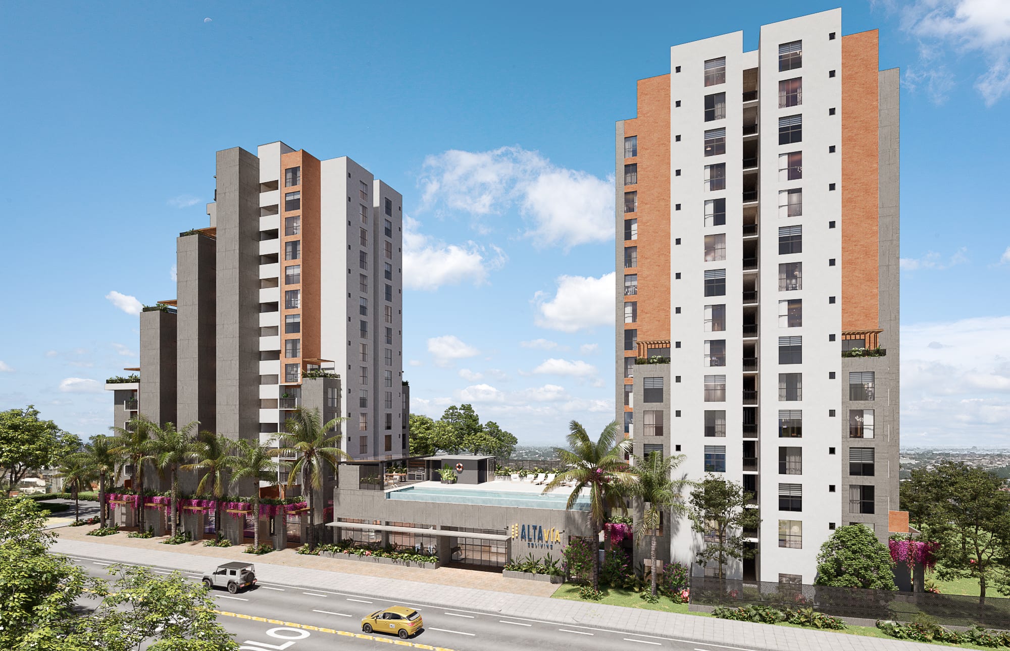 Altavia towers along the avenue