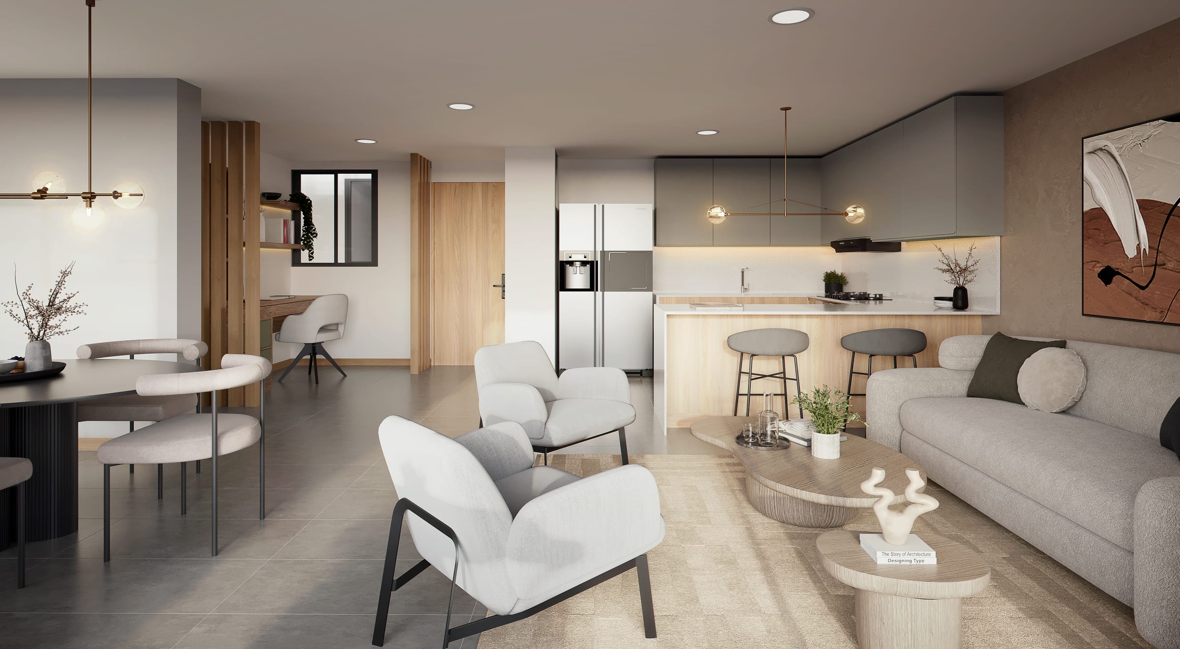 Living room and kitchen
