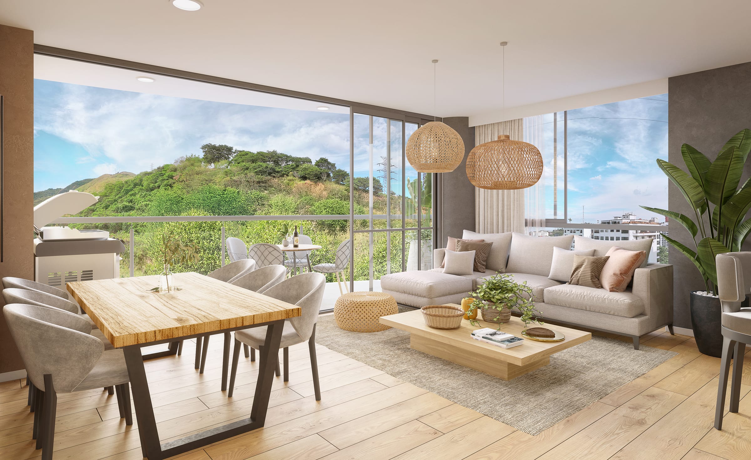 Living and dining room with a view