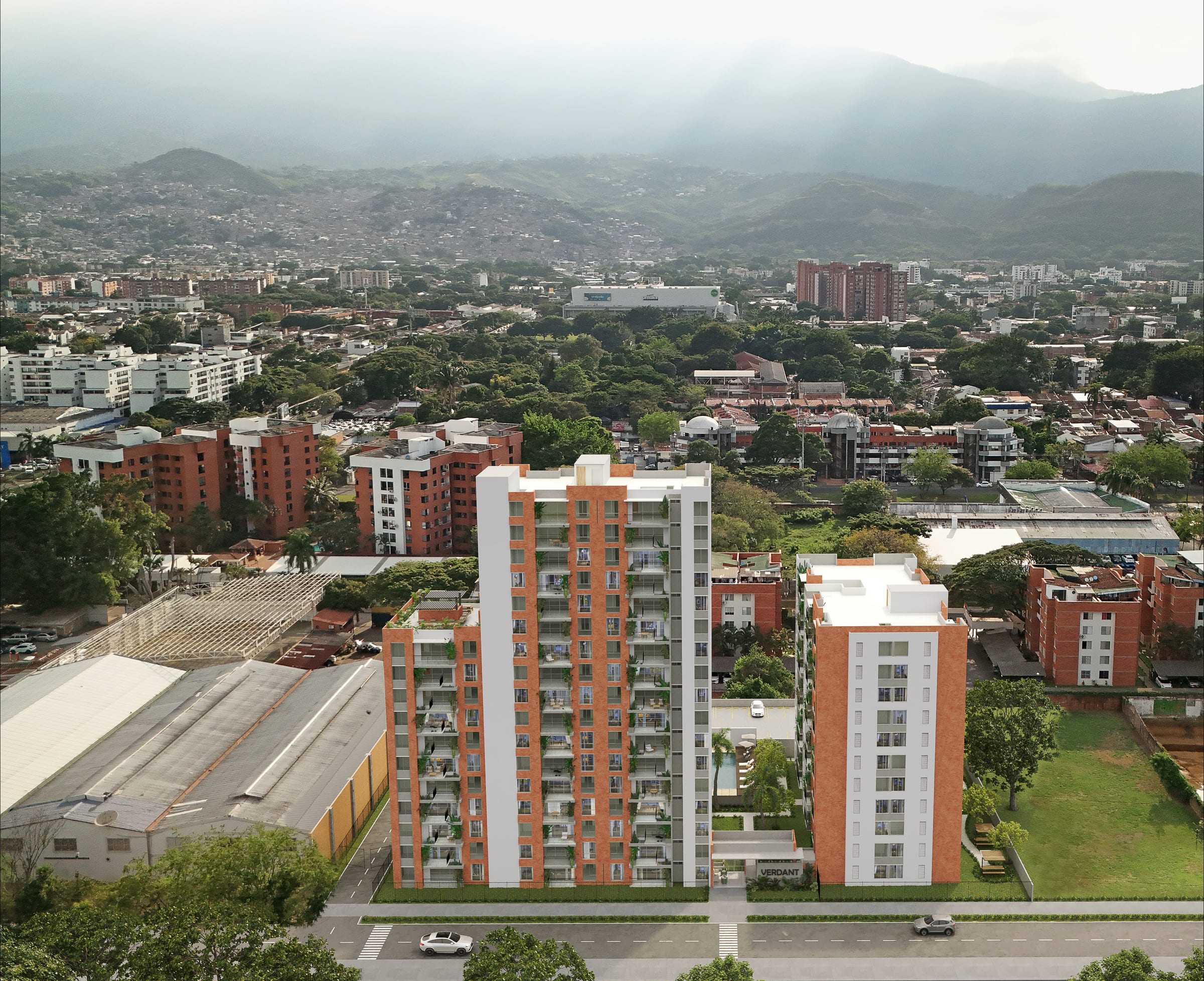 Aerial view of Verdant in the city