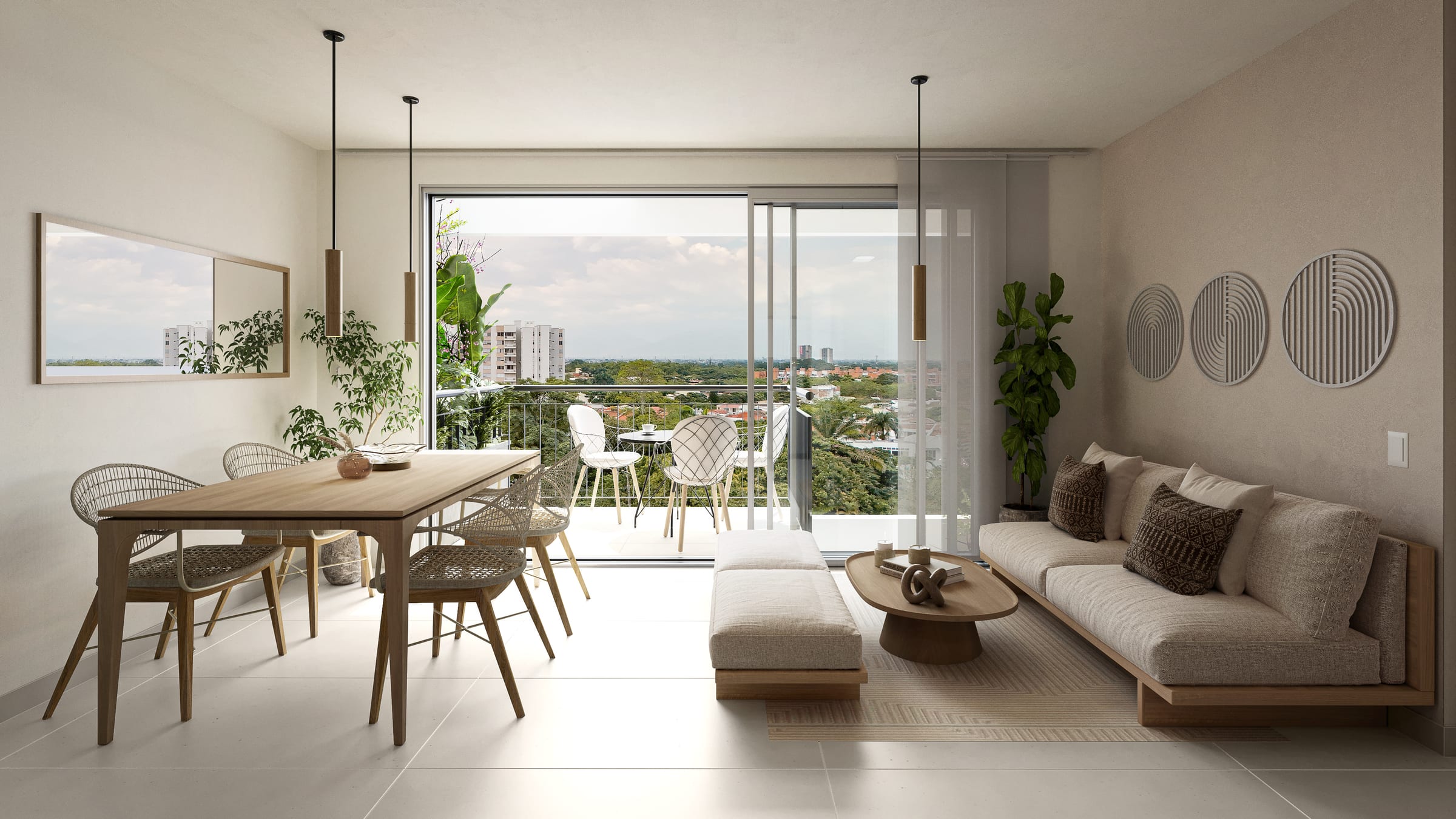 Living and dining room with balcony